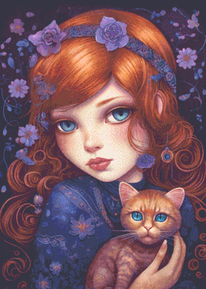 Mystical Cat Girl 5 cross stitch pattern by DutchLadyMysticArt