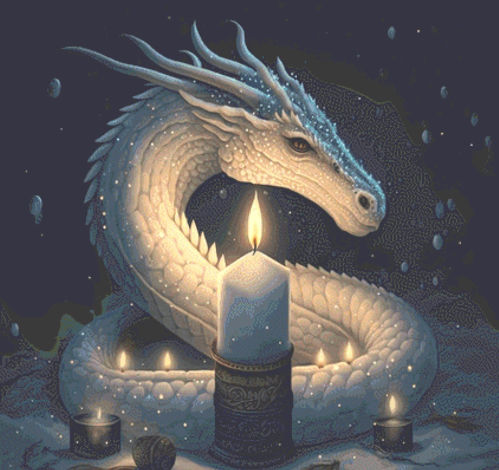Beautiful White Christmas Dragon cross stitch pattern by Serr.Kai A Quill & Ink