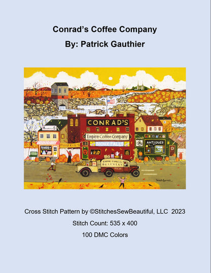 Conrad's Coffee Company cross stitch pattern by Patrick Gauthier
