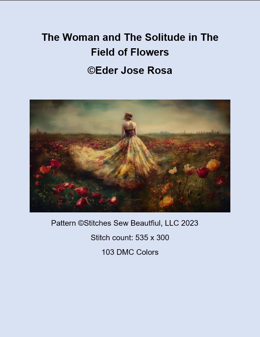 Woman in a Field of Flowers 7 cross stitch pattern by Eder Jose Rosa