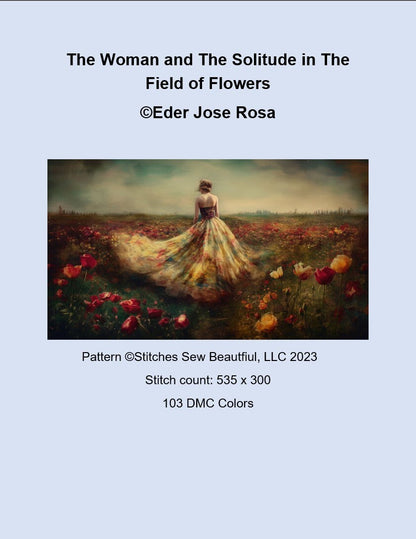 Woman in a Field of Flowers 7 cross stitch pattern by Eder Jose Rosa