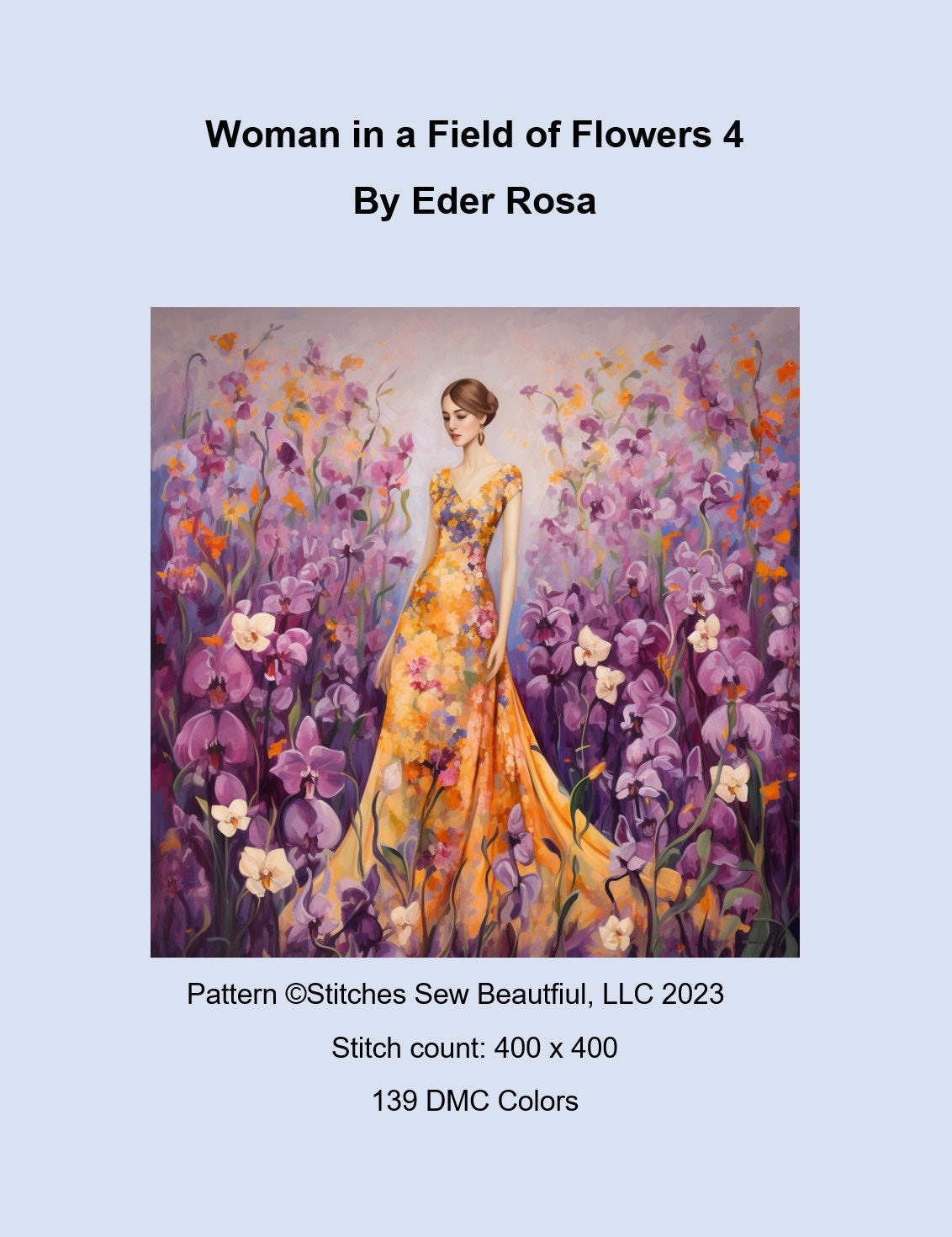 Woman in a Field of Flowers 4 cross stitch pattern by Eder Jose Rosa