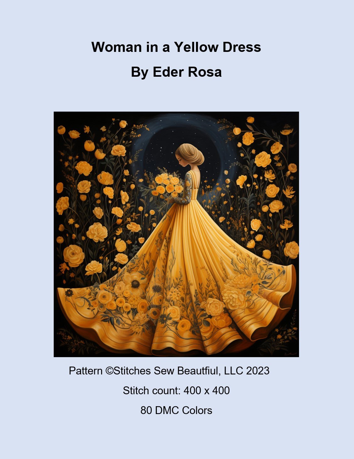 Woman in a Yellow Dress cross stitch pattern by Eder Jose Rosa