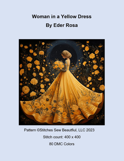 Woman in a Yellow Dress cross stitch pattern by Eder Jose Rosa