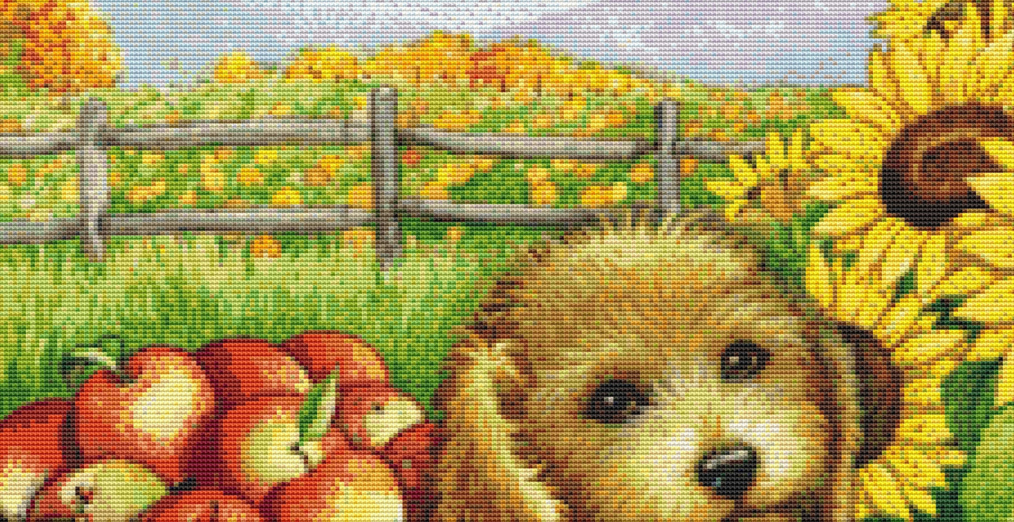 Fall Cockapoo cross stitch pattern by Rose Mary Berlin/Ansada Art Licensing Group, LLC