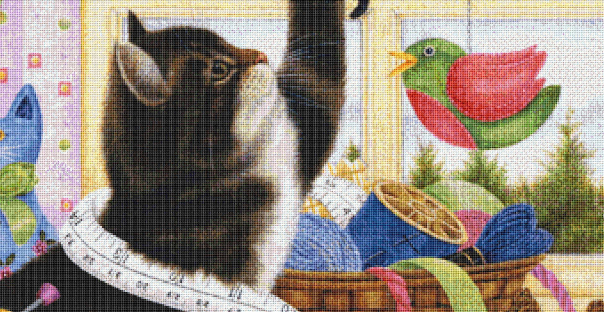 Curious Kitten cross stitch pattern by Anne Mortimer/Porterfields Fine Art Licensing