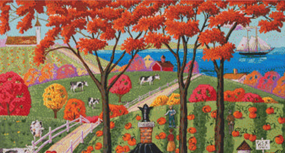 Pumpkin Cottage cross stitch pattern by Joseph Holodook/Porterfields Fine Art Licensing