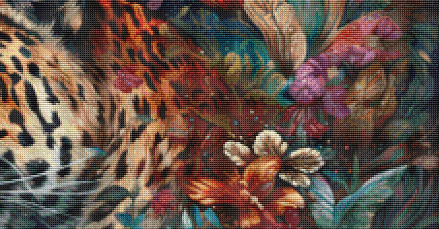 Leopard in Flowers ©Adobe Ext. License cross stitch pattern by StitchesSewBeautiful