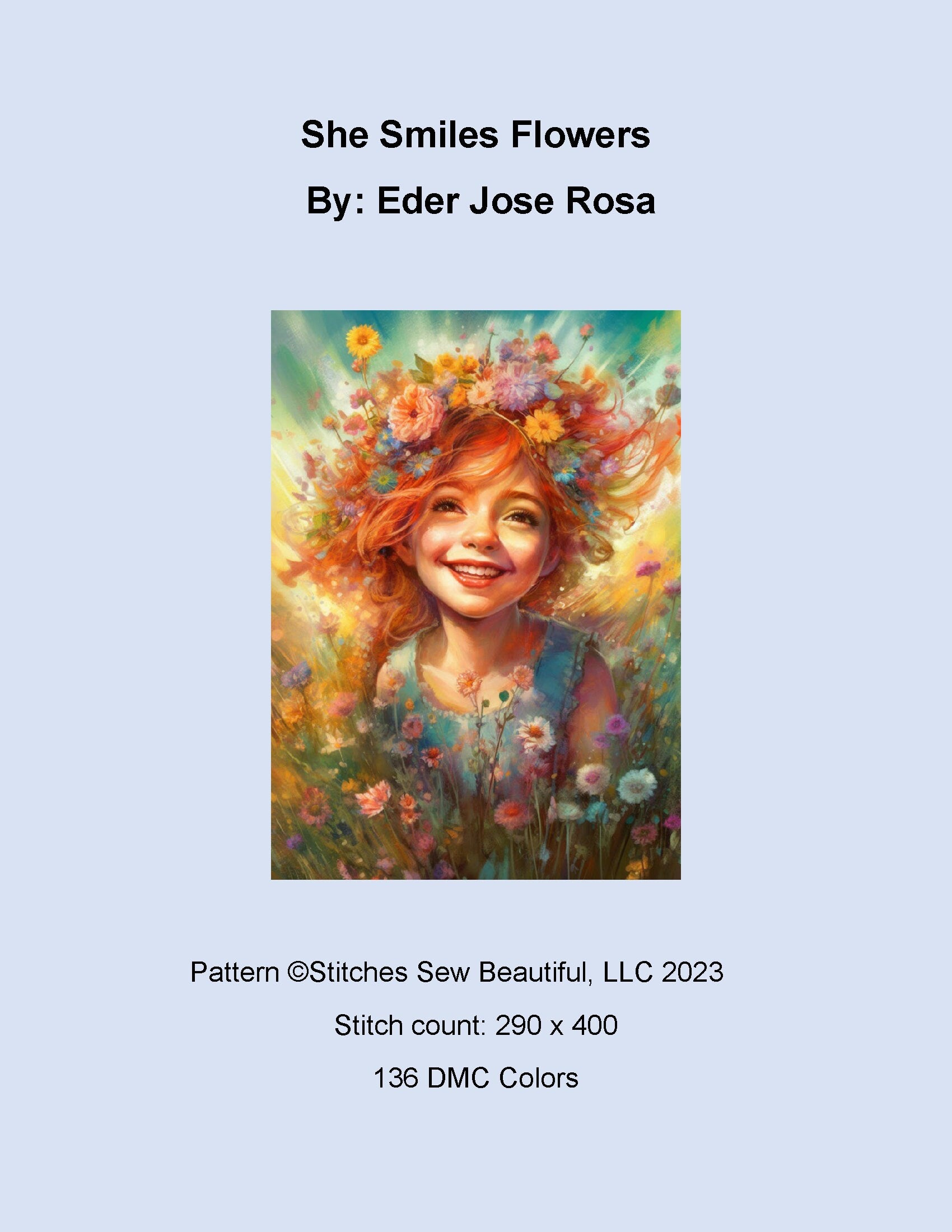 She Smiles Flowers cross stitch pattern by Eder Jose Rosa