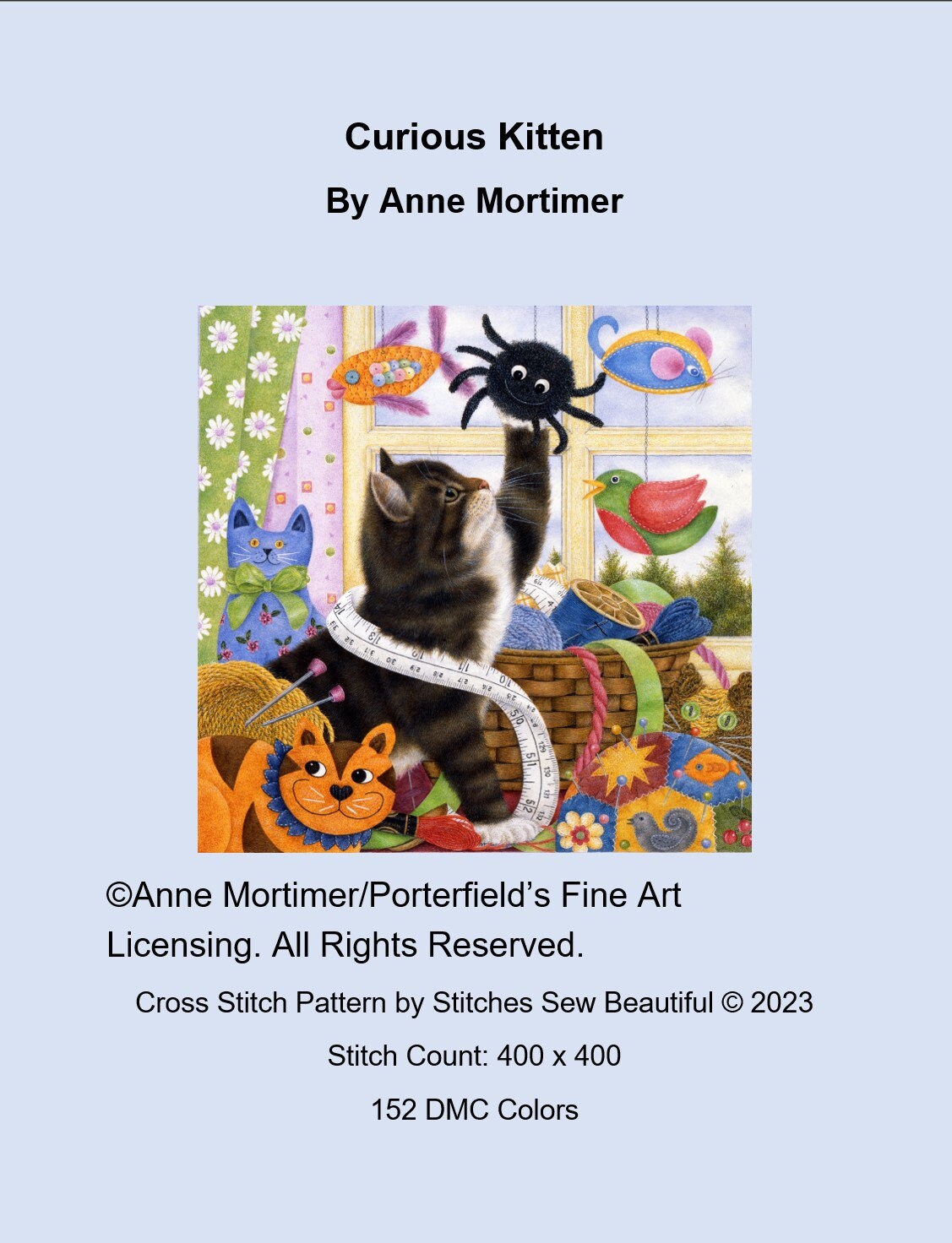 Curious Kitten cross stitch pattern by Anne Mortimer/Porterfields Fine Art Licensing