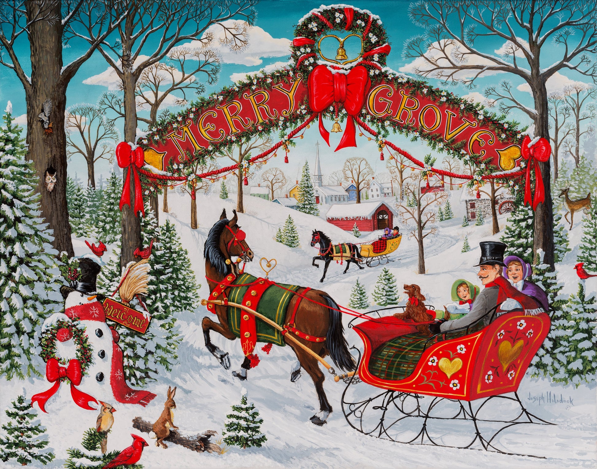 Merry Grove cross stitch pattern by Joseph Holodook/Porterfields Fine Art Licensing