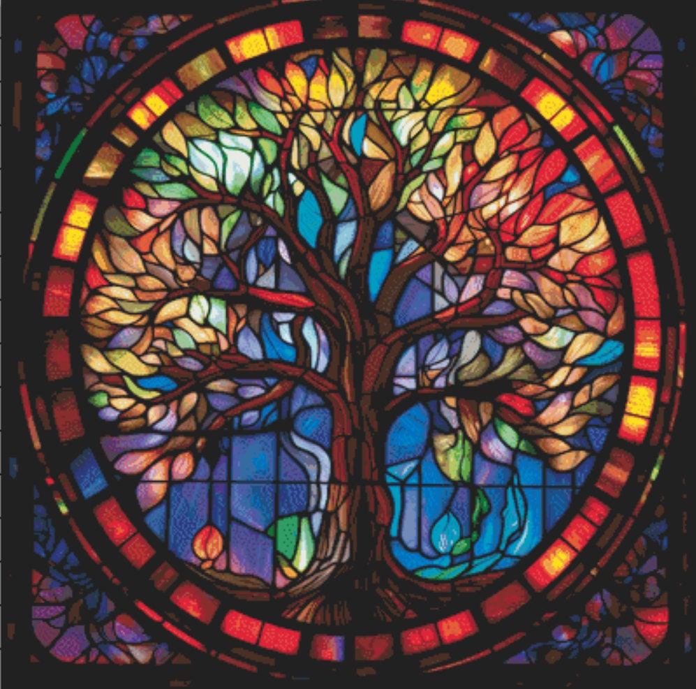 Stained Glass Tree of Life cross stitch pattern by PeacefulArtColors