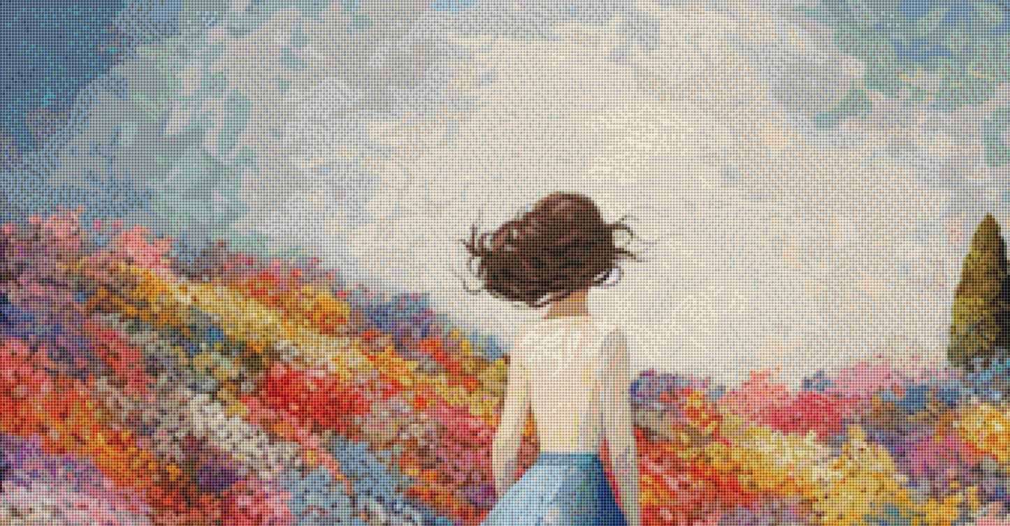 Woman in a Field of Flowers 5 cross stitch pattern by Eder Jose Rosa