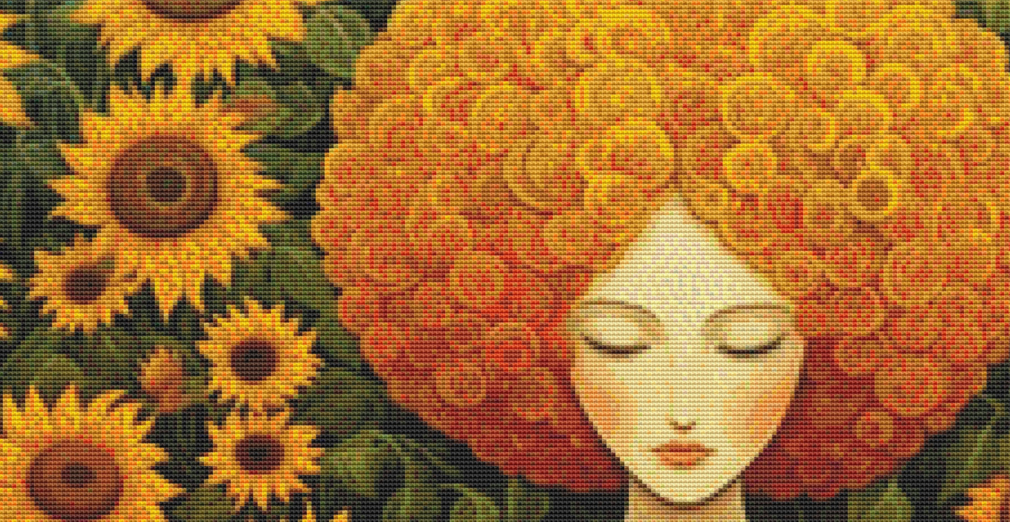 Woman in a Field of Flowers 9 cross stitch pattern by Eder Jose Rosa