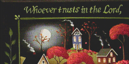 Moonlight in Cottage Grove cross stitch pattern by Catherine Holman/Ansada Art Licensing Group, LLC.