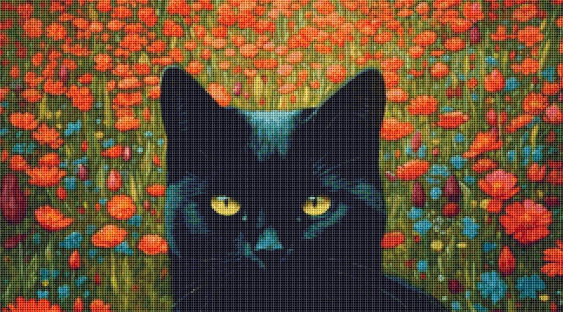 Black Cat and Orange Flowers cross stitch pattern by Eder Jose Rosa