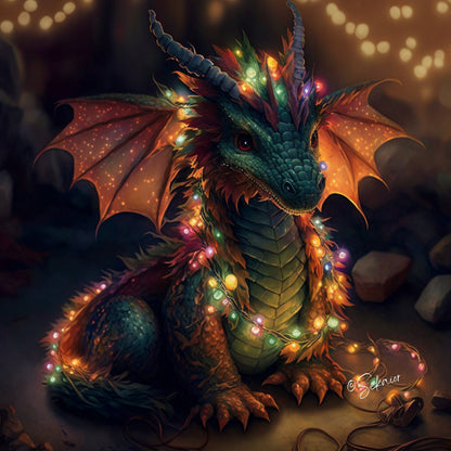 Christmas Light Dragon cross stitch pattern by Serr.Kai A Quill & Ink