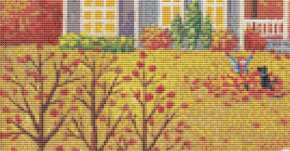 Cozy By The Fire cross stitch pattern by Kim Leo licensed by JMS Art Licensing