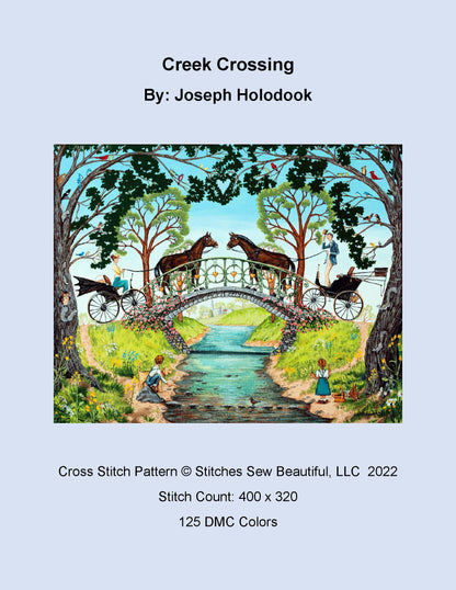 Creek Crossing cross stitch pattern by Joseph Holodook/Porterfields Fine Art Licensing