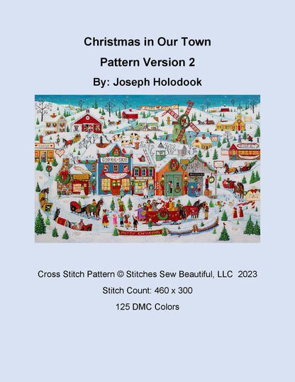 Christmas in Our Town Version 2 cross stitch pattern by Joseph Holodook/Porterfields Fine Art Licensing