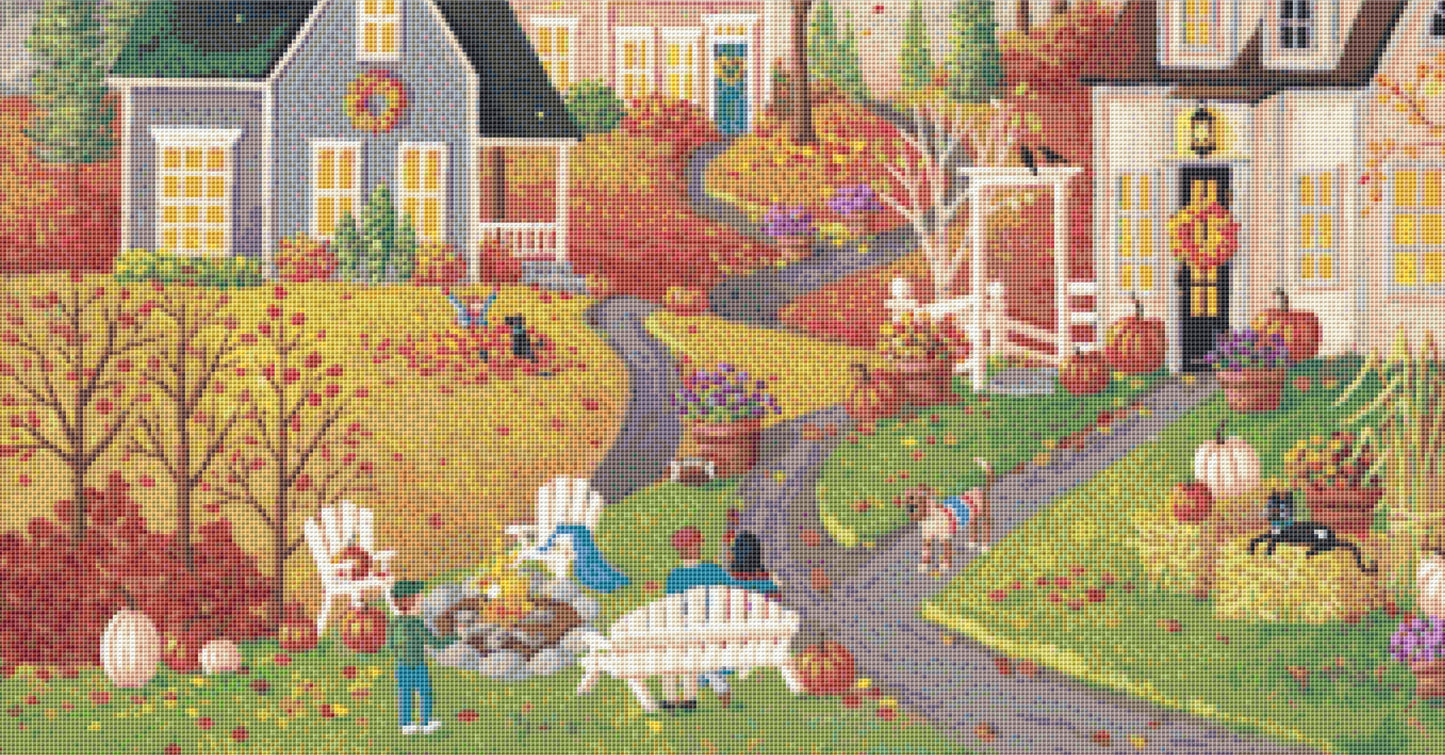 Cozy By The Fire cross stitch pattern by Kim Leo licensed by JMS Art Licensing