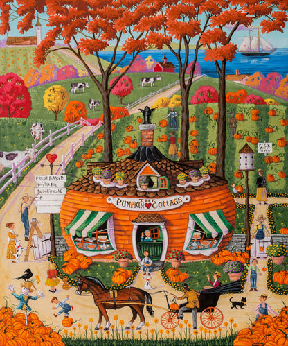 Pumpkin Cottage cross stitch pattern by Joseph Holodook/Porterfields Fine Art Licensing