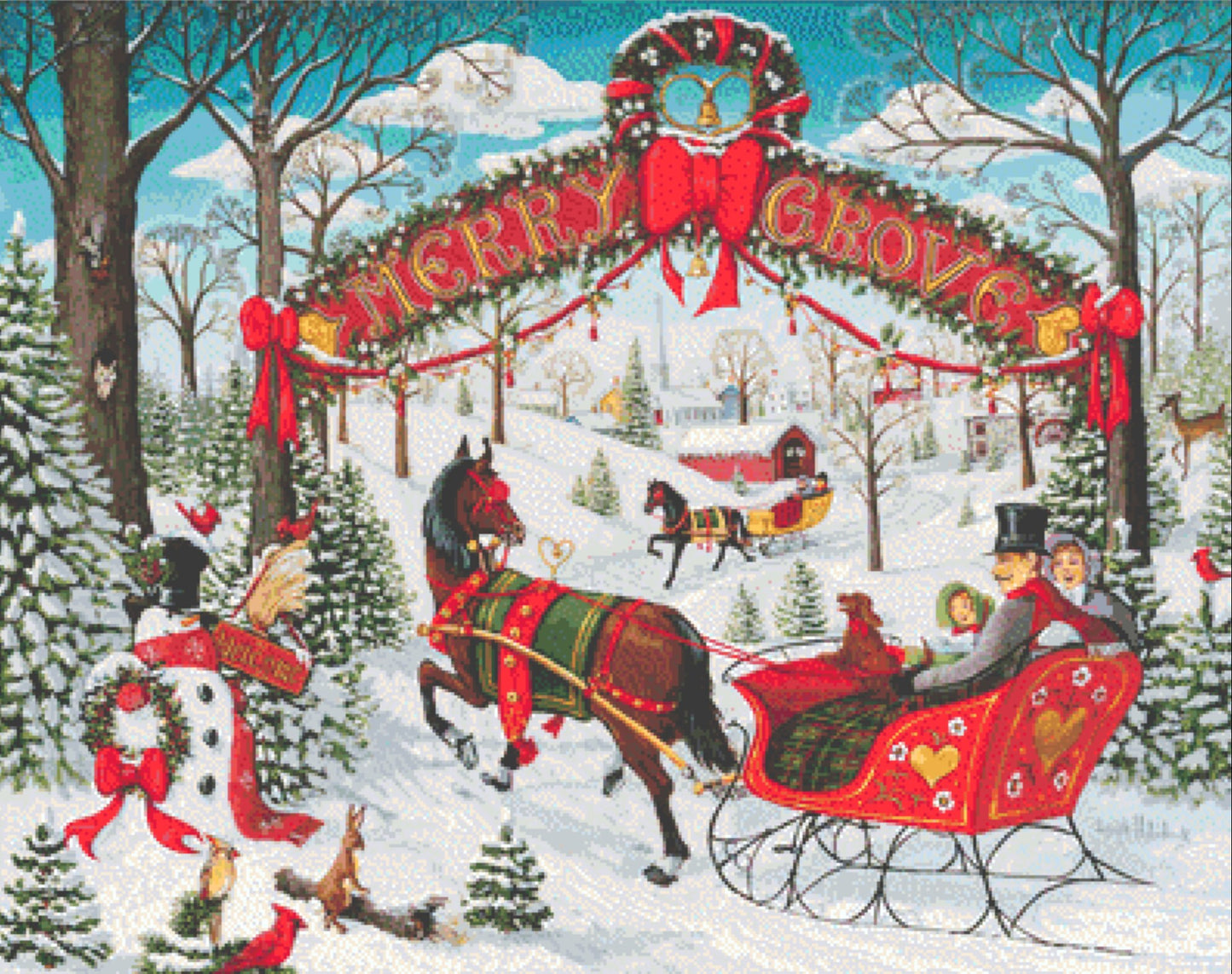 Merry Grove cross stitch pattern by Joseph Holodook/Porterfields Fine Art Licensing