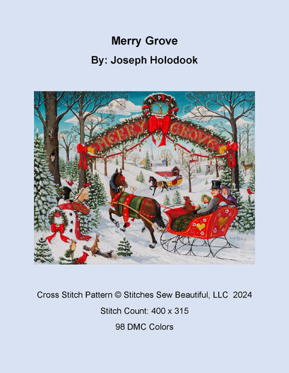 Merry Grove cross stitch pattern by Joseph Holodook/Porterfields Fine Art Licensing
