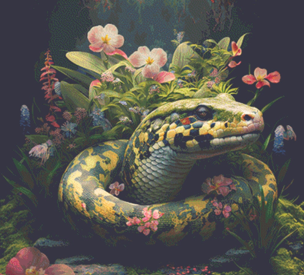 Mossy Ball Python cross stitch pattern by Serr.Kai A Quill & Ink