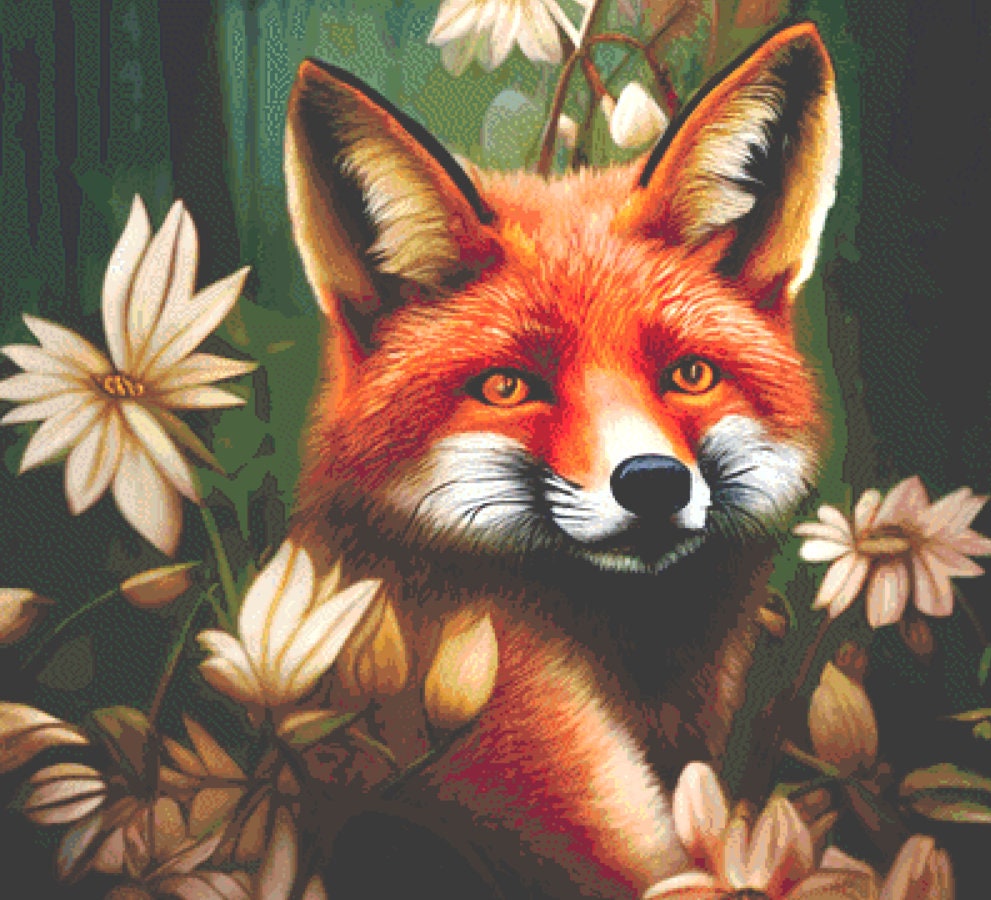 Fox in The Flowers cross stitch pattern Serr.Kai A Quill & Ink