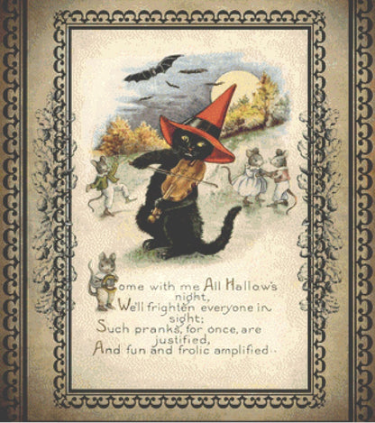 Vintage Cat with Fiddle cross stitch pattern by IvyCottageHome
