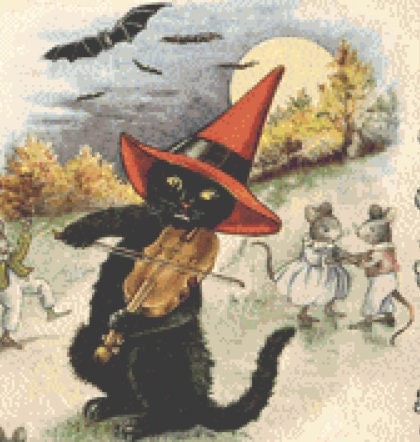 Vintage Cat with Fiddle cross stitch pattern by IvyCottageHome