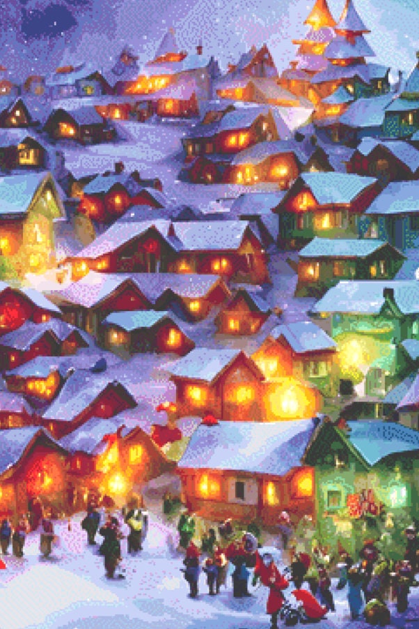 Christmas Light Village ©Adobe Ext. License cross stitch pattern by StitchesSewBeautiful