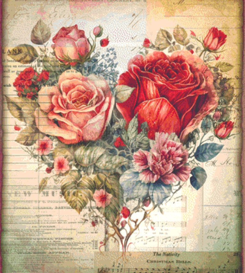 Heart of Roses counted cross stitch pattern by SharmStudio