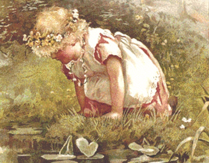 Little Girl Near Creek counted cross stitch pattern by Sharm Studio