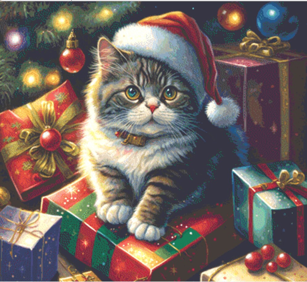 Christmas Cat No. 2 cross stitch pattern by SphinxDesignStudio