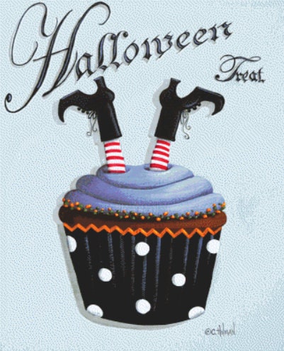 Halloween Treat Witch Cupcake cross stitch pattern by Catherine Holman/Ansada Licensing Group, LLC