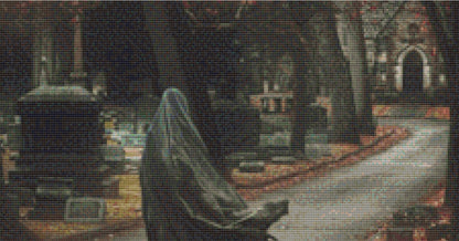 Woman Walking in Greenwood Cemetery cross stitch pattern by Tammy L. Gross