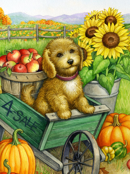Fall Cockapoo cross stitch pattern by Rose Mary Berlin/Ansada Art Licensing Group, LLC