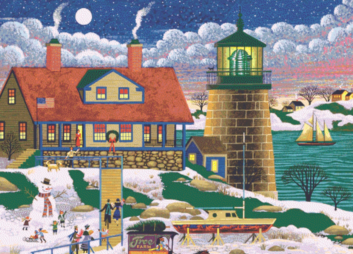 Grandma and Grandpa at Christmas counted cross stitch pattern by Heronim/Ansada Art Licensing Group, LLC