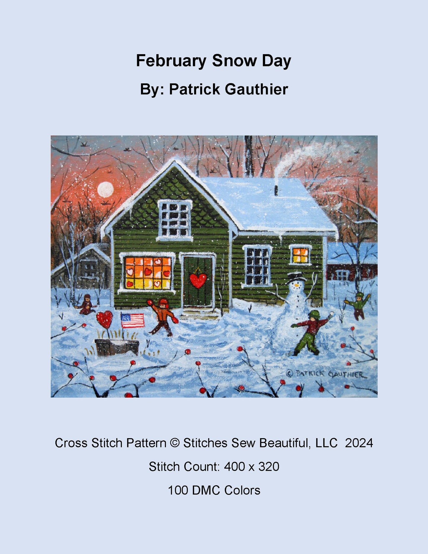 February Snow Day cross stitch pattern by Patrick Gauthier