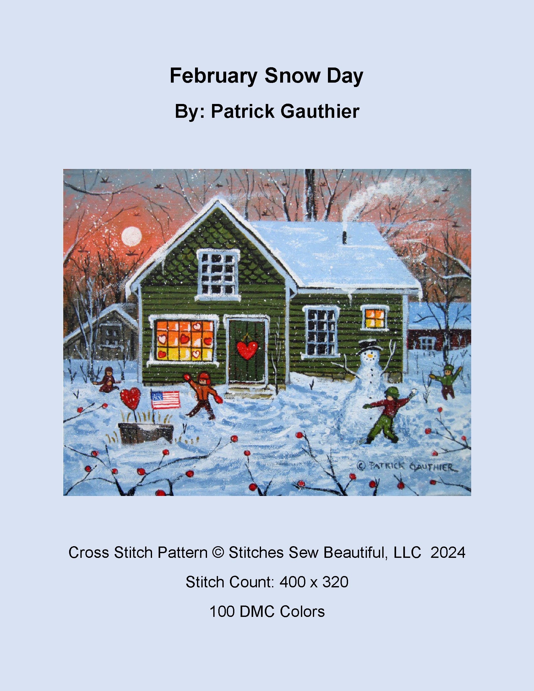 February Snow Day cross stitch pattern by Patrick Gauthier