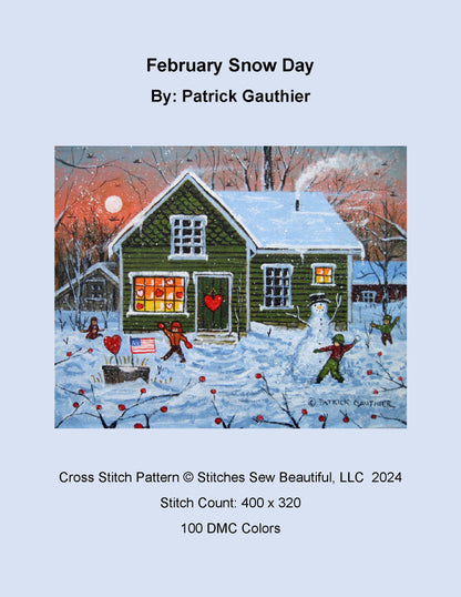 February Snow Day cross stitch pattern by Patrick Gauthier