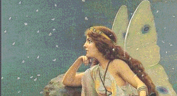 Fairy at Night Vintage Postcard cross stitch pattern by StitchesSewBeautiful
