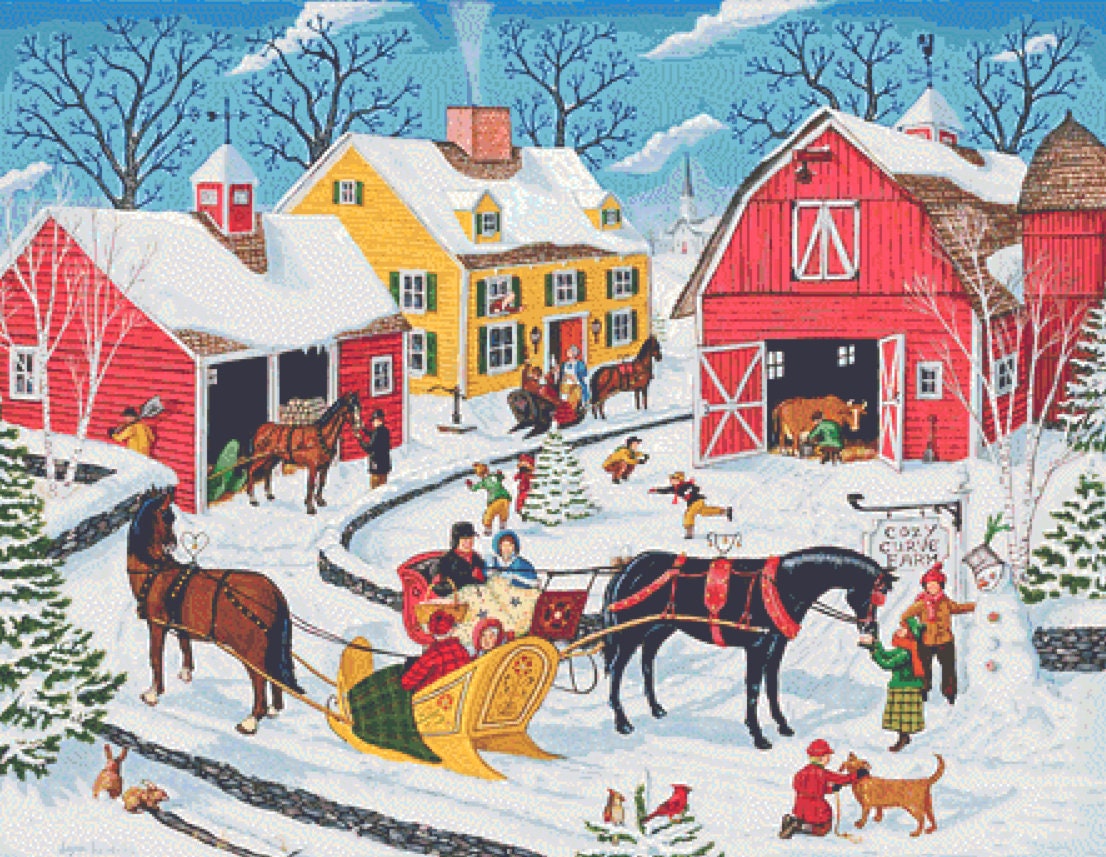 Cozy Curve Farm cross stitch pattern by Joseph Holodook/Porterfields Fine Art Licensing