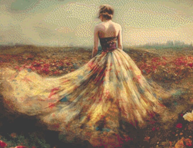 Woman in a Field of Flowers 7 cross stitch pattern by Eder Jose Rosa