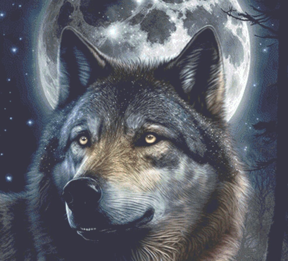 January Wolf Moon cross stitch pattern by Serr.Kai A Quill & Ink