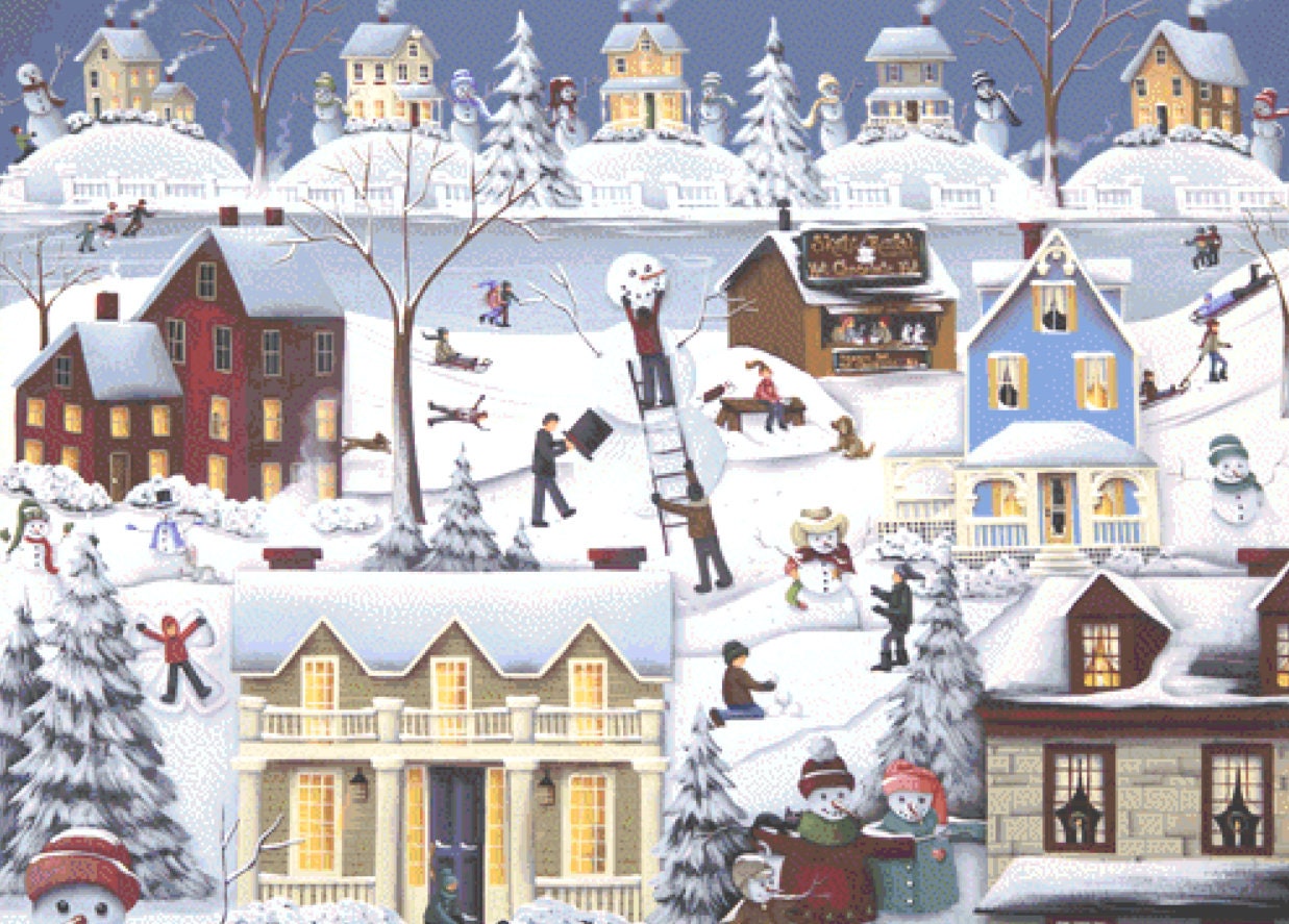 Chimney Smoke and Cheery Folk counted cross stitch pattern by Catherine Holman/Ansada Licensing Group, LLC