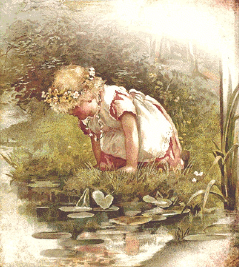 Little Girl Near Creek counted cross stitch pattern by Sharm Studio