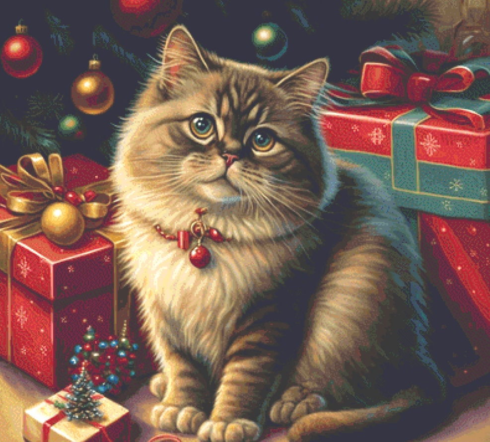 Christmas Cat No. 3 cross stitch pattern by SphinxDesignStudio